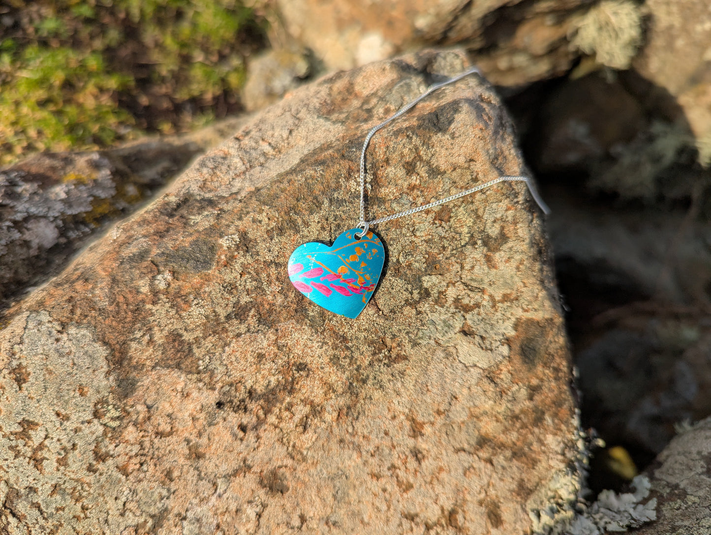 Blue Heart wildflower pendant